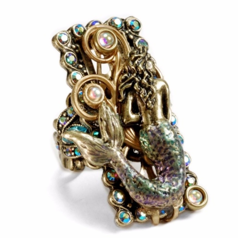 Mermaid 3D Sculptured Ring w/ Vintage Crystals - Picture 1 of 8
